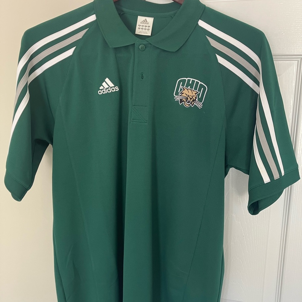 Adidas Green Polo with White Stripes